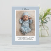 Geburtsankündigung Minimalistisch Modern Blue Card Ankündigung (Stehend Vorderseite)