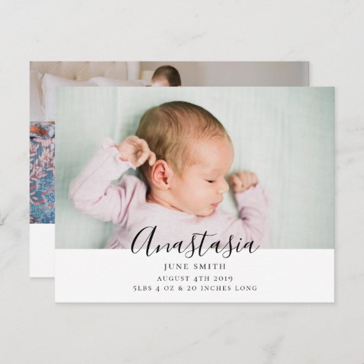 Geburtsankündigung mit mehreren Fotos, doppelseiti Ankündigung (Vorne/Hinten)