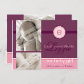 GEBURTSANKÜNDIGUNG: Monogramm2 - Mädchen Ankündigungspostkarte (Vorne/Hinten)