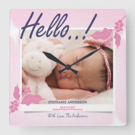 Geburtsankündigung personalisieren quadratische wanduhr