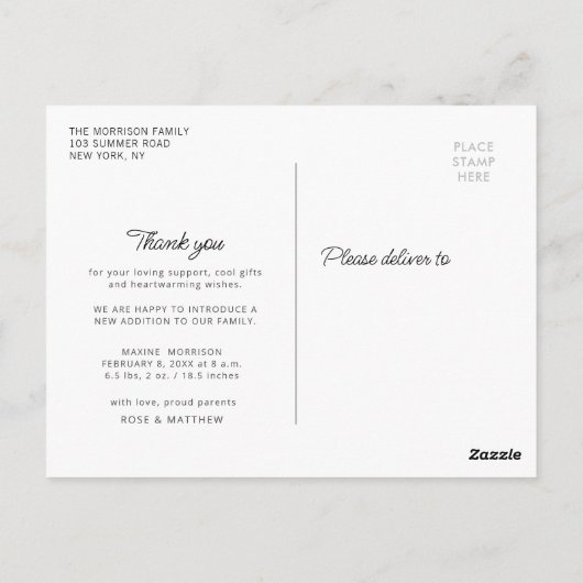 Geburtsankündigung Postkarte (Rückseite)