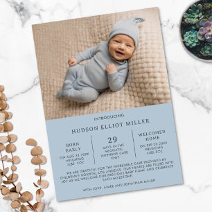 Geburtsankündigung Preemie NICU Modern Blue Card Ankündigung