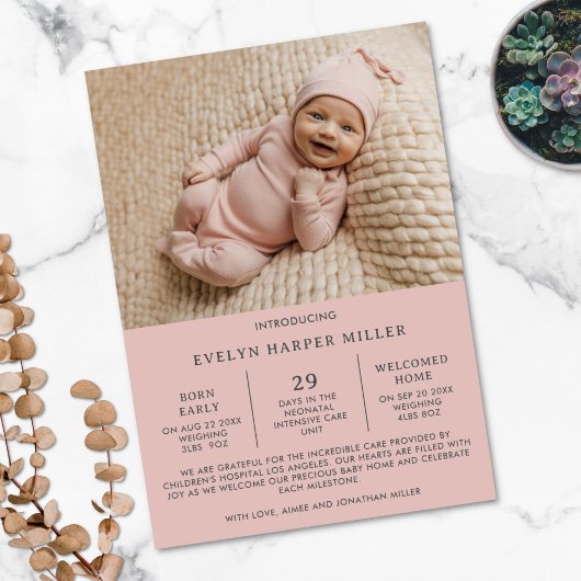 Geburtsankündigung Preemie NICU Modern Pink Card Ankündigung