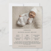 Geburtsankündigung Preemie NICU Modern Taupe Card Ankündigung (Vorderseite)
