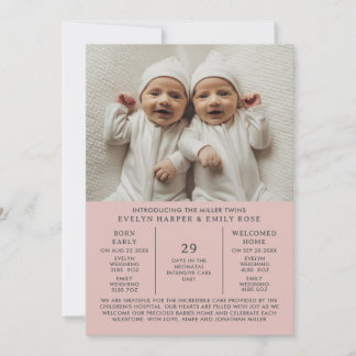 Geburtsankündigung Preemie Twins NICU Pink Card Ankündigung
