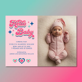 Geburtsankündigung Retro Groovy Hello Baby Card Ankündigung