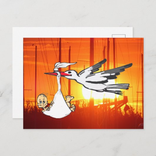 Geburtsankündigung Stork & Baby DIY Postkarte (Vorne/Hinten)