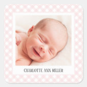 Geburtsankündigung Umschlag Aufkleber-Aufkleber Quadratischer Aufkleber (Vorderseite)
