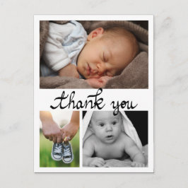 Geburtsankündigung Vielen Dank, Moderne drei Fotos Postkarte