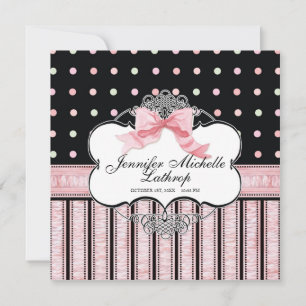 Geburtsankündigung von Baby - French Bow Dot Swirl Ankündigung