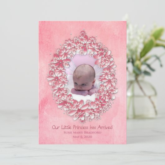 Geburtsankündigung von Baby Girl, Rosa, Foto/Name Einladung (Stehend Vorderseite)