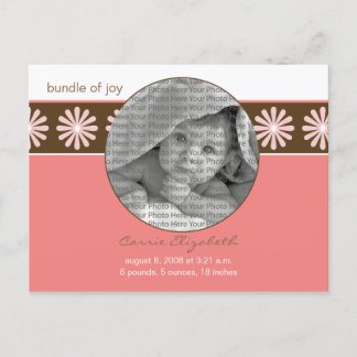 Geburtsankündigung von Baby Pink-Blume Ankündigungspostkarte