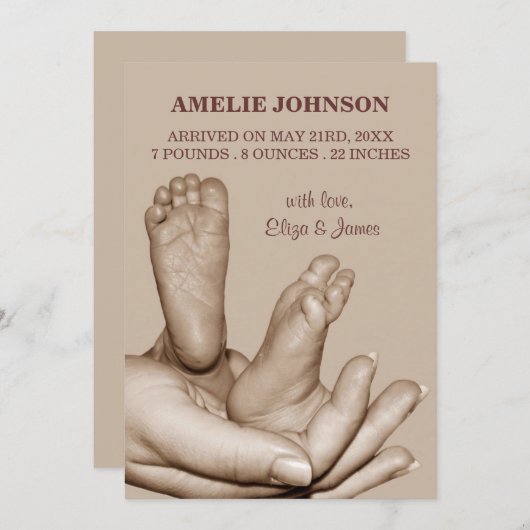 Geburtsankündigung von Babyfüßen Ankündigung (Vorne/Hinten)