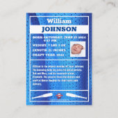 Geburtsankündigung von Baby's First Baseball Card  Telefonnummerkarte (Rückseite)