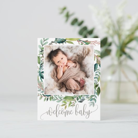 Geburtsankündigung von Foliage Foto Ankündigungspostkarte (Stehend Vorderseite)