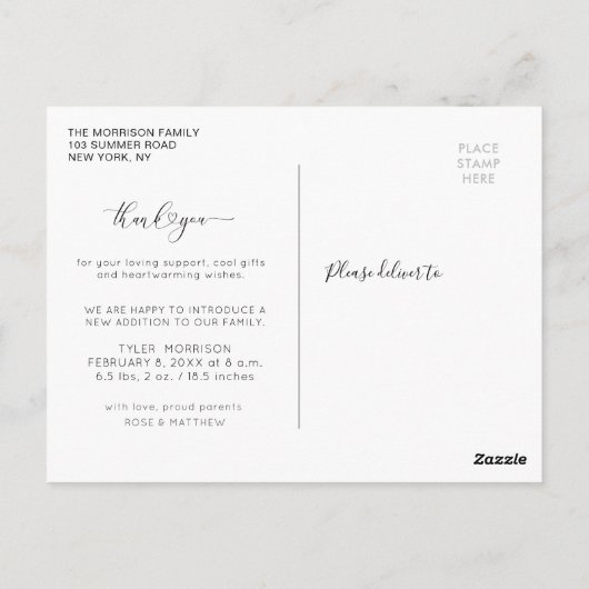 Geburtsankündigung von Herzenskripten danke Karte (Rückseite)