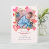 Geburtsankündigung von Herzrahmen-Foto Einladung (Stehend Vorderseite)