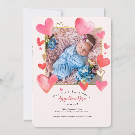 Geburtsankündigung von Herzrahmen-Foto Einladung (Vorderseite)
