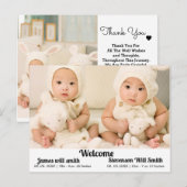 Geburtsankündigung von personalisierten Zwillingen Postkarte (Vorne/Hinten)