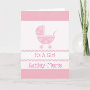 Geburtsankündigung von Pink und White Baby Stroll Karte