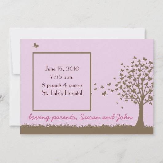 Geburtsankündigung von Schmetterling Ankündigung (Rückseite)