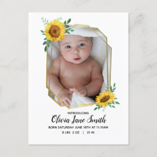 Geburtsankündigung von Sunflower Baby Ankündigungspostkarte