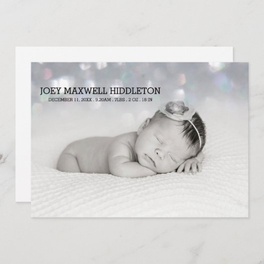 Geburtsankündigung Zwei Fotos Schönes Bokeh Ankündigung (Vorne/Hinten)