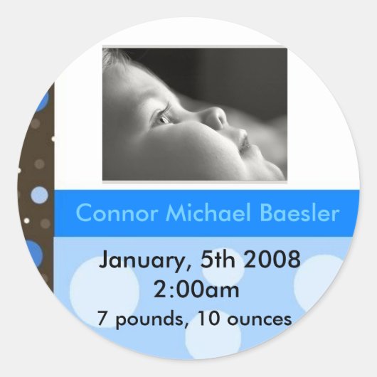 Geburtsankündigungsaufkleber BOY Runder Aufkleber (Vorderseite)