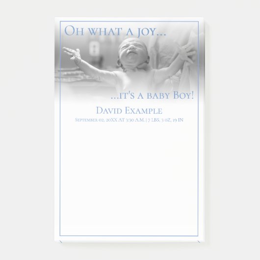 Geburtsankündigungskarte mit Baby Post-it Klebezettel (Vorderseite)