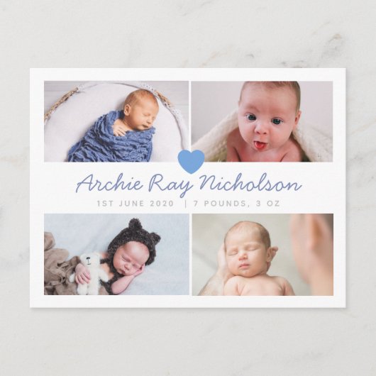 Geburtsankündigungskarte mit Foto niedlich Postkarte (Vorderseite)