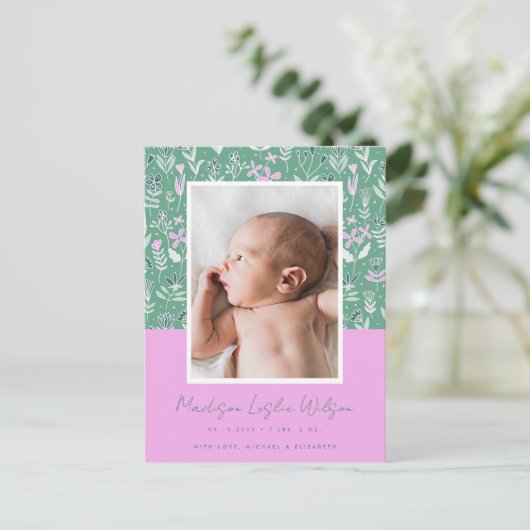 GEBURTSANKÜNFTE Pastell Floral Postkarte (Stehend Vorderseite)