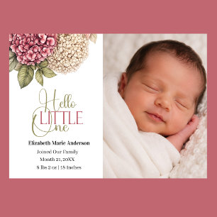 Geburtsanzeige Baby Foto Hortensien Blumen Einladung