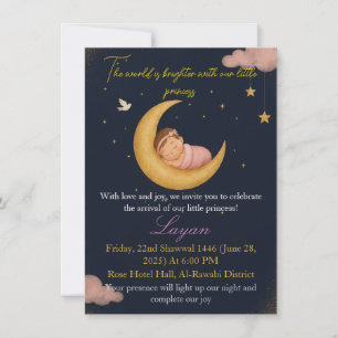 Geburtsanzeige Baby Mädchen Mond & Sterne Einladung