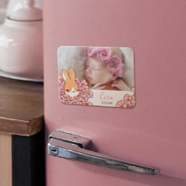 Geburtsanzeige Magnet Hase und Blumen