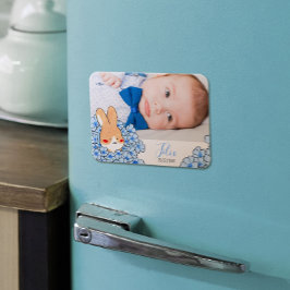 Geburtsanzeige Magnet Hase und Blumen