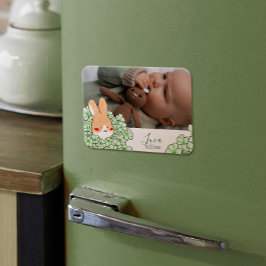Geburtsanzeige Magnet Hase und Blumen