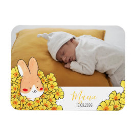 Geburtsanzeige Magnet Hase und Blumen