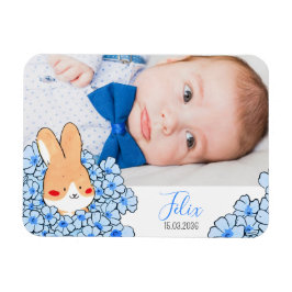 Geburtsanzeige Magnet Hase und Blumen