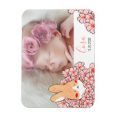 Geburtsanzeige Magnet Hase und Blumen (Vertikal)