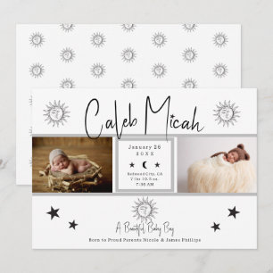Geburtsanzeige mit Vintage-Sonne- und Mondfoto Einladung