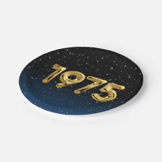 Geburtsballons 1975 in Sternen Pappteller (Schrägansicht)