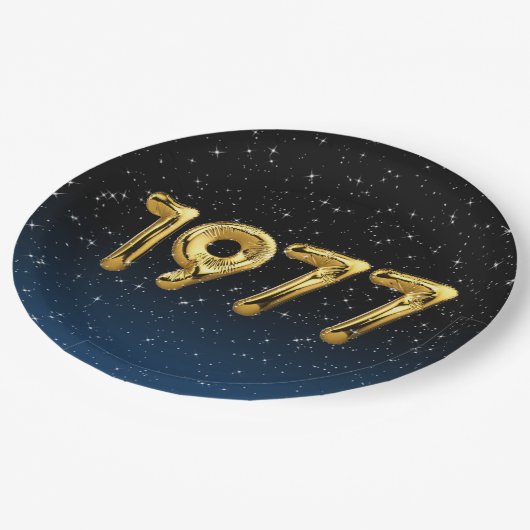 Geburtsballons 1977 in Sternen Pappteller (Schrägansicht)