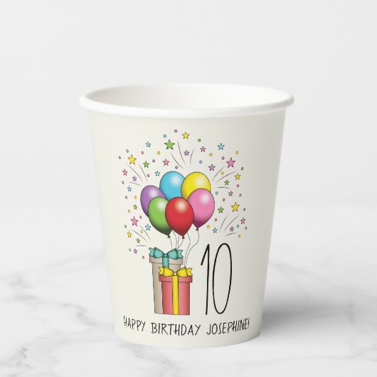 Geburtsballons und Präsentationen mit Alter und Te Pappbecher (Vorderseite)