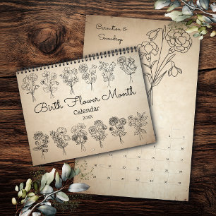 Geburtsblumen-Monat-Boho-Kraft-Kalender Kalender