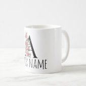 Geburtsblumen-Monogramm-Name-Tasse Kaffeetasse (VorderseiteRechts)