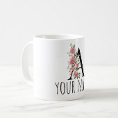 Geburtsblumen-Monogramm-Name-Tasse Kaffeetasse (Vorderseite Links)