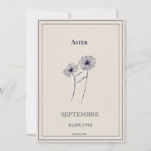 Geburtsblumenkarte September Aster. Feiertagskarte (Vorderseite)