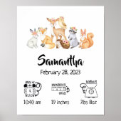 Geburtsdaten von Kinderzimmer-Boho-Waldtieren Poster (Vorne)