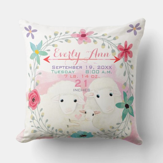 Geburtsdaten von Schafen-Baby-Mädchen Kissen (Vorderseite)