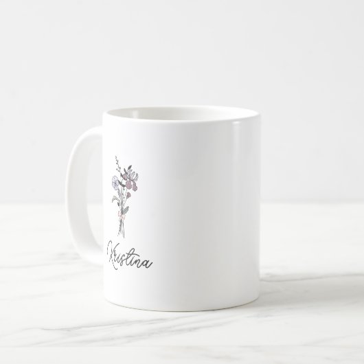 Geburtsdatum Februar Blume & elegante Skriptbezeic Kaffeetasse (Vorderseite Links)